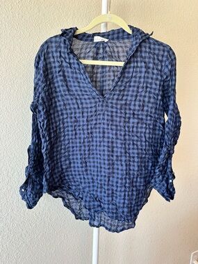 Lou & Grey blue and black plaid quilted pullover shirt size small